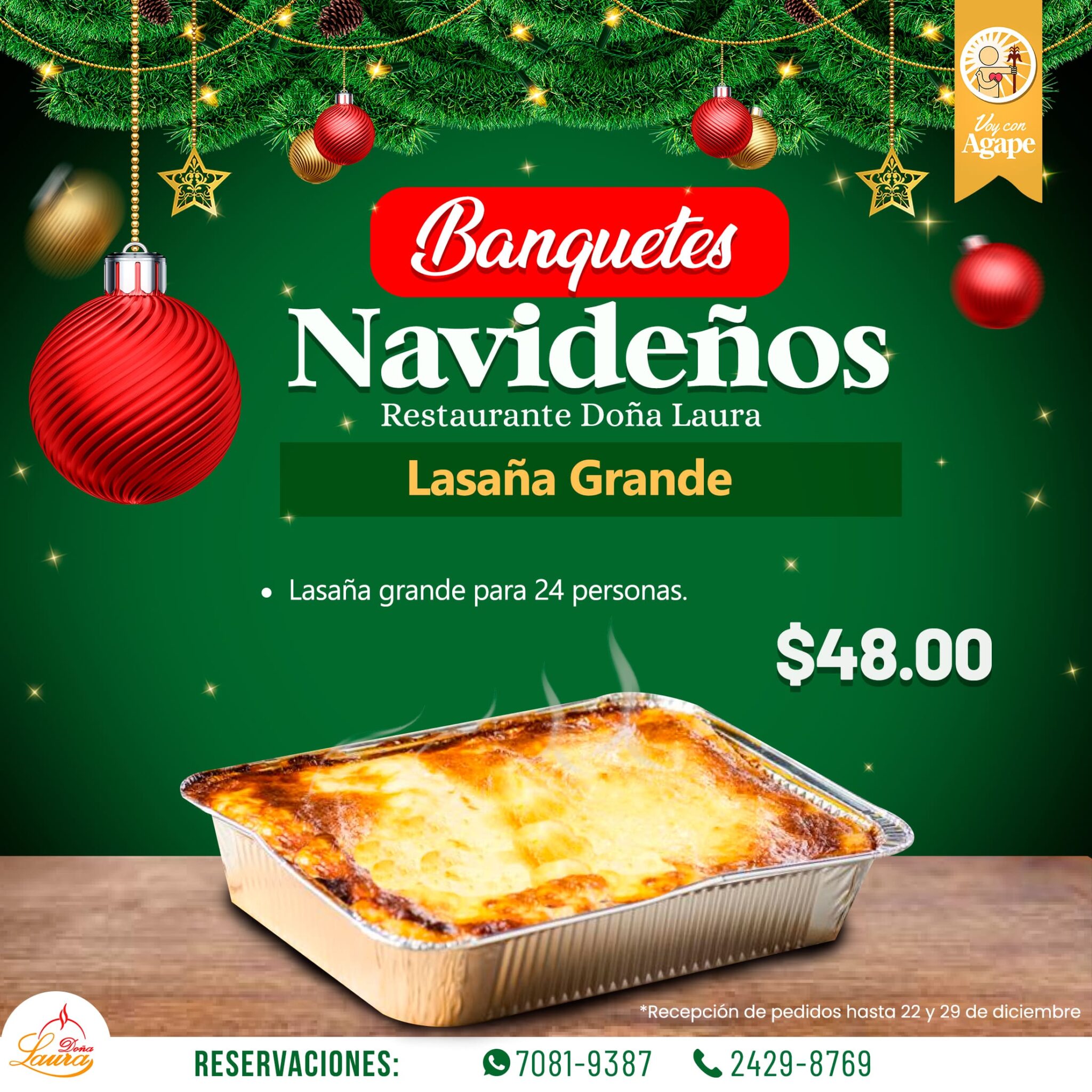 Banquete Navideño – Lasaña – Tienda Virtual Agape